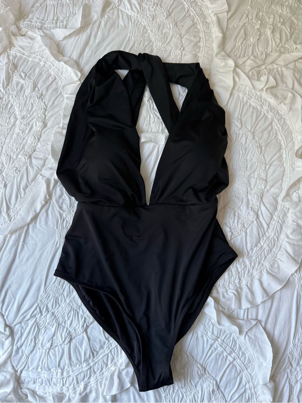 Cupshe Black Plunge Halter One-Piece Swimsuit